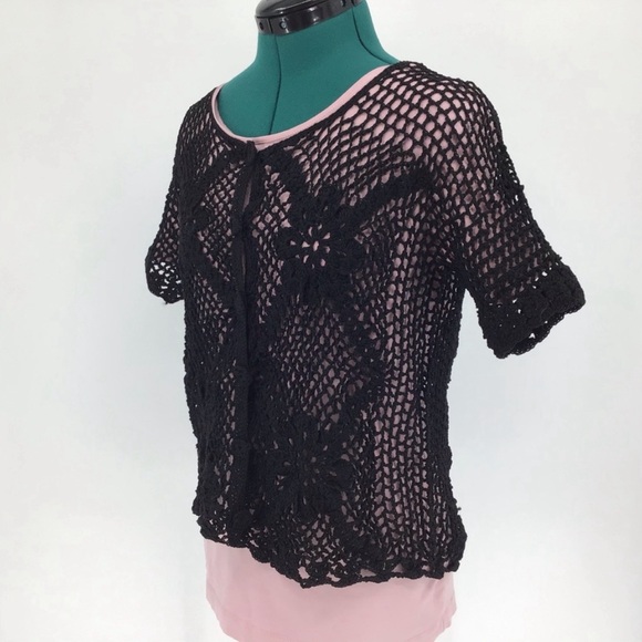 Crocheted Black Cardigan-Style Shrug - Picture 3 of 5